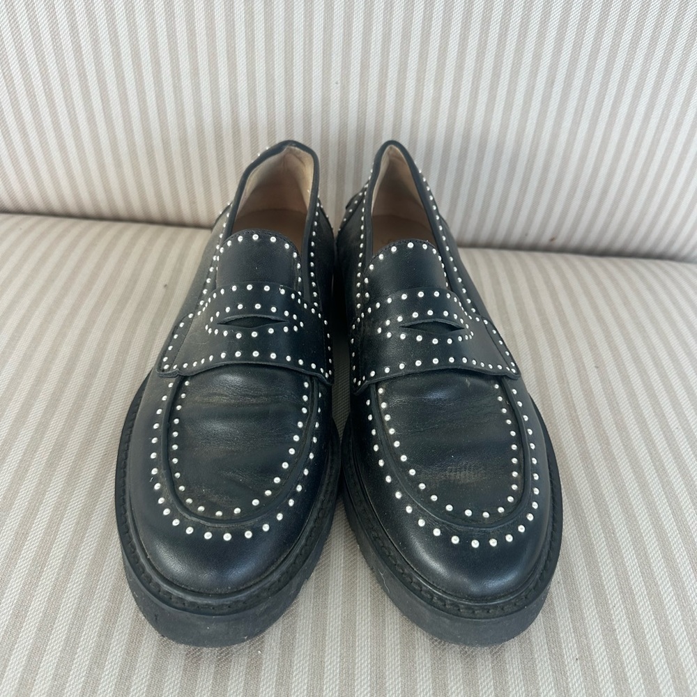 Stuart Weitzman Black Studded Leather Women's Loafers